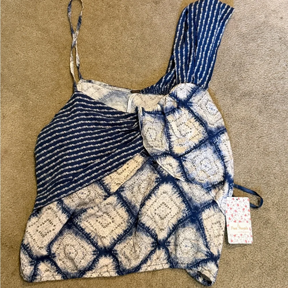 Free People Blue and White Printed Camisole Tank